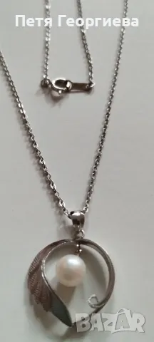 Сребърно колие с перла, снимка 1