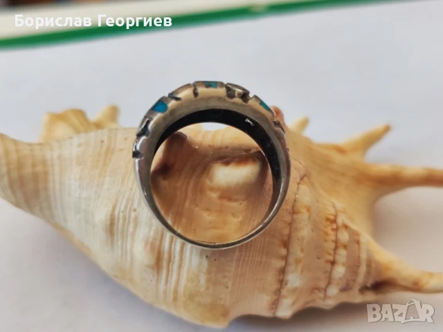 Сребърен пръстен с тюркоаз , снимка 4 - Пръстени - 50734849