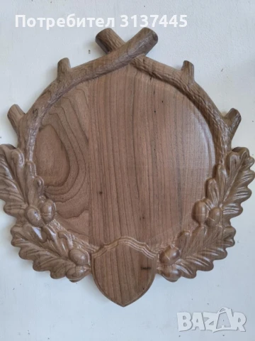 Поставка за ловен трофей глиги от диво прасе с дърворезба, снимка 4 - Декорация за дома - 50920674