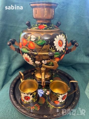 Продавам нов ръчно рисуван самовар, снимка 5 - Антикварни и старинни предмети - 48092863