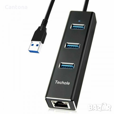 Хъб Techole с 3 USB 3.0 порта и Gbit LAN RJ45, алуминиев, снимка 1 - Мрежови адаптери - 34830319