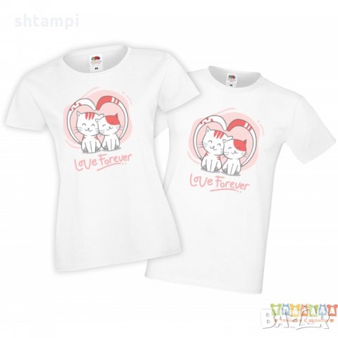 Tениски за влюбени Свети Валентин Hand Draw cat Valentine day, снимка 3 - Тениски - 35717941