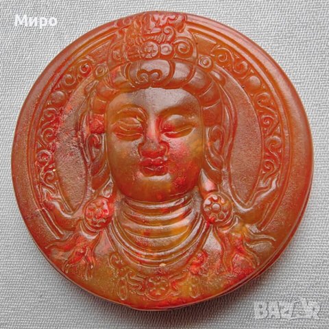 МЕДАЛЬОН ОТ ЕСТЕСТВЕН НЕФРИТ ВИСУЛКА ТАЛИСМАН АЗИАТСКА БОГИНЯ, снимка 3 - Антикварни и старинни предмети - 44390922