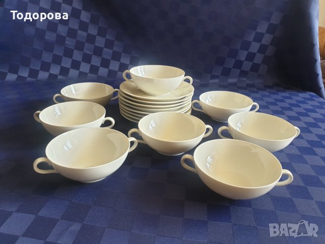 Порцеланови немски чаши-купи с две дръжки и подложни чинии - 8 комплекта- Бавария, снимка 6 - Сервизи - 41566432
