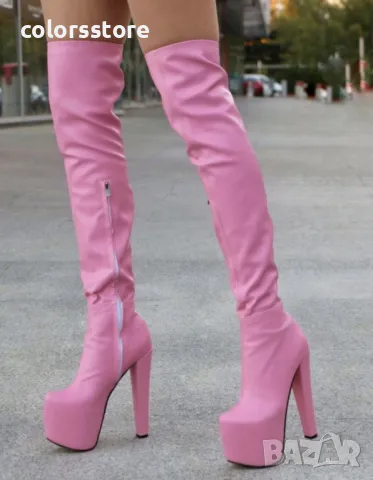 Чизми на ток - розова кожа - GSB3, снимка 2 - Дамски ботуши - 47757934