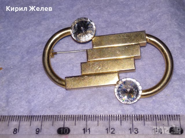 ПОЗЛАТЕНА АРТ ДЕКО БРОШКА НЕРЪЖДАЕМА СТОМАНА с ФАСЕТИРАНИ ИСКРЯЩИ БОХЕМСКИ КРИСТАЛИ 38629, снимка 4 - Други - 41682365