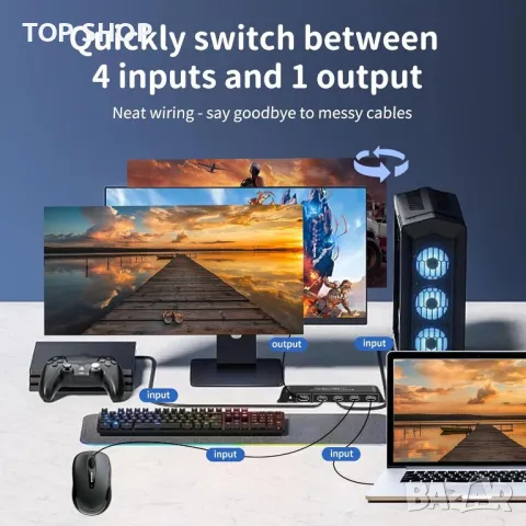 HDMI превключвател 4 порта 8K 60Hz HDMI превключвател 4 входа - 1 изход, снимка 3 - Друга електроника - 49457625