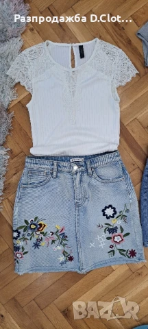 лот пола Stradivarius XS  и блузка с дантела XS , снимка 2 - Поли - 50573113
