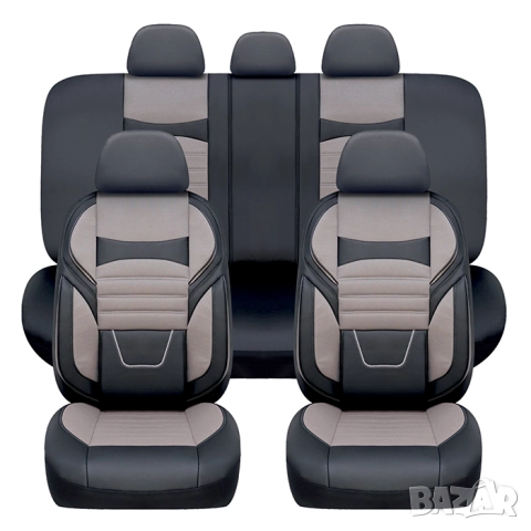 Тапицерия серия LUX TEXTIL – универсален комплект 11 части, черно/сиво, еко кожа и плат