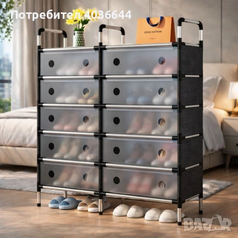 Многоетажен шкаф за обувки с прозоречни врати и голям капацитет, снимка 5 - Шкафове - 53344884