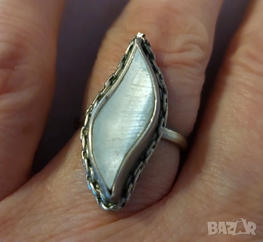 Сребърен пръстен със седеф , снимка 3 - Пръстени - 51659918
