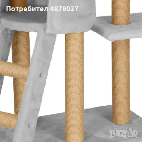 Драскалка кула за котки XXL 136 см – 7 нива, къщичка, легло, играчки и дърво за катерене, снимка 3 - За котки - 55997712