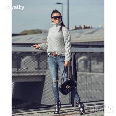 Плетен пуловер с висока яка, снимка 2 - Блузи с дълъг ръкав и пуловери - 52156379