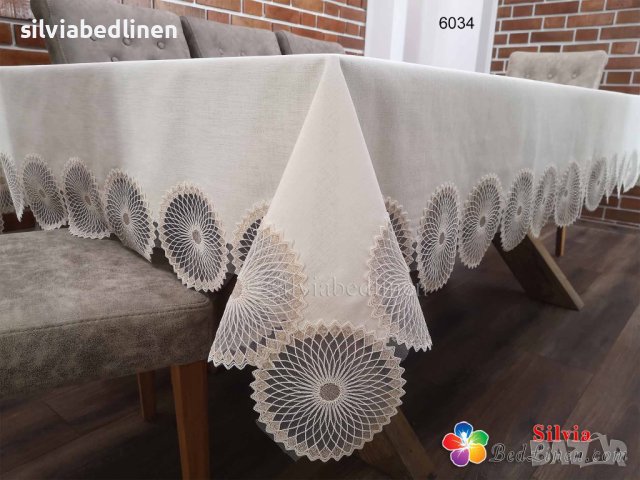 Покривки за голяма маса с дантела от лен,Тефлон, бяло,крем,бежово, снимка 6 - Покривки за маси - 42056456