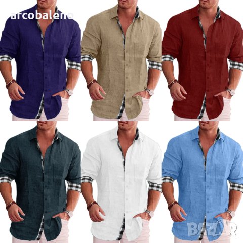 Мъжка карирана риза с дълъг ръкав. Големи размери, 10цвята, снимка 1 - Ризи - 41243720