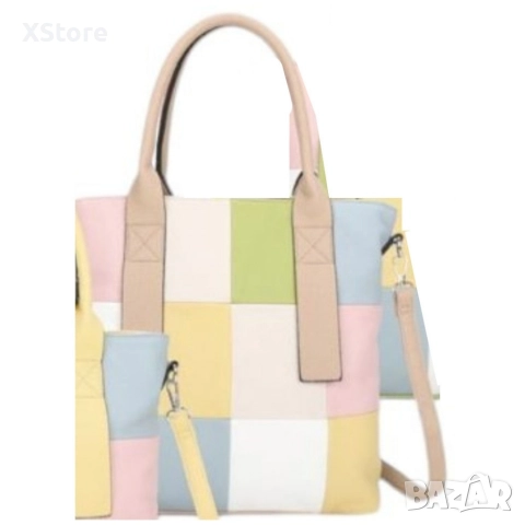 Шарена дамска чанта с разноцветна дръжка, снимка 2 - Чанти - 52584757