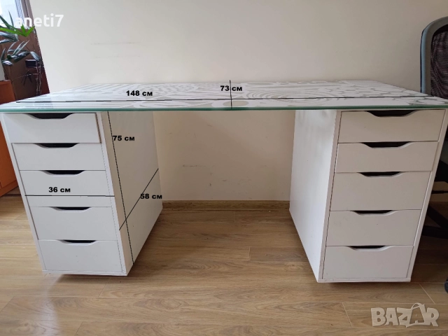 Заседателна маса бяла 180см/85см/75см, от ИКЕА. В отлично състояние, снимка 6 - Маси - 52623926