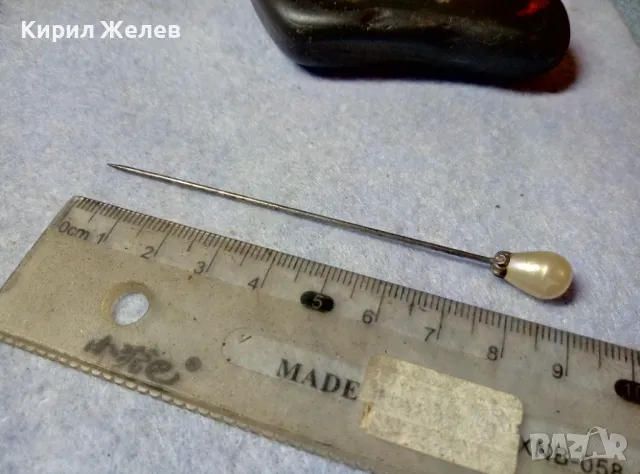 СТАРИННА ПОСРЕБРЕНА ПЕРЛЕНА ИГЛА РЕТРО УКРАШЕНИЕ За РЕВЕР ШАПКА 48567, снимка 4 - Антикварни и старинни предмети - 48953955