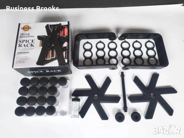 Стилен въртящ се органайзер за подправки,стъклени бурканчета,18 части, снимка 7 - Други - 53226035