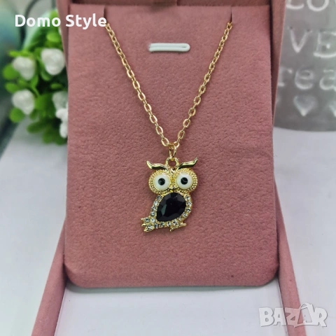 Колие Бухал 🖤 | златисто колие с  камък, снимка 6 - Колиета, медальони, синджири - 53457737