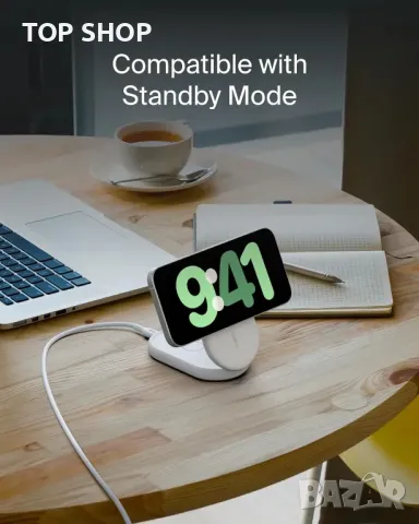 Зарядно устройство Belkin BoostCharge MagSafe, магнитна сгъваема стойка за безжично зареждане 15 W, снимка 6 - Безжични зарядни - 49500208