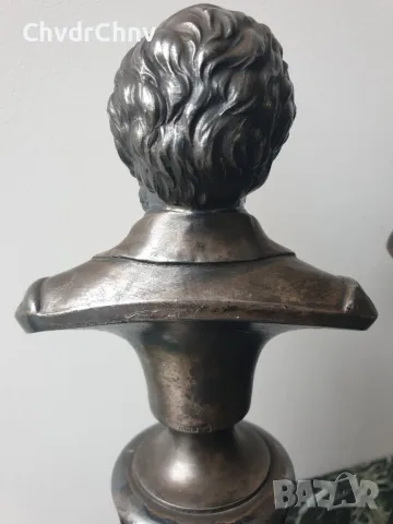 2бр WMF статуетки бюстове 22см-1кг/стар ВМФ посребрен бюст на Вагнер-Бетовен, снимка 3 - Антикварни и старинни предмети - 50411754