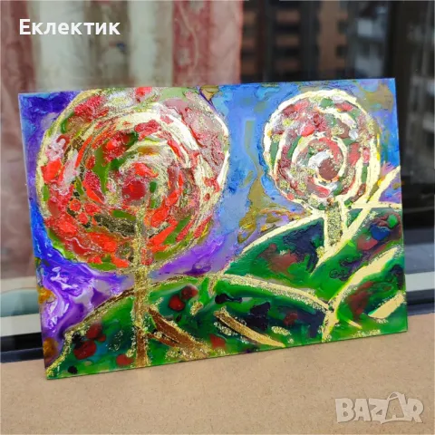 Ябълкови дървета. Акрил върху стъкло, снимка 3 - Декорация за дома - 48258947