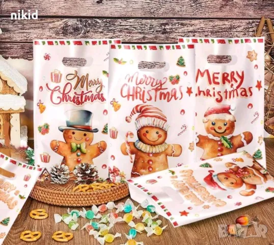 10 бр Джинджифилово Човече бисквитка Коледни торбички за сладки подарък опаковъчни пликчета
