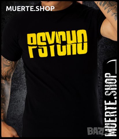 Черна тениска с щампа PSYCHI BY HITCHCOCK