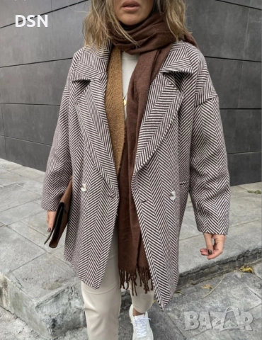 Палто кашет с дизайн на рибена кост