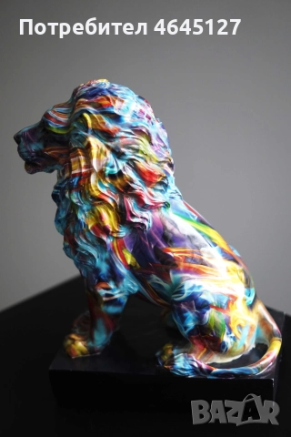 Уникална ръчно изработена епоксидна статуя на лъв – цветен арт дизайн, снимка 3 - Статуетки - 52338030