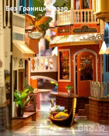 Нов 3D Дървен Пъзел Венеция - DIY Книжарски Комплект с Осветление, снимка 2 - Други - 47430253