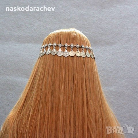 Накит за глава - етно диадема с пендари, имитация злато и сребро, снимка 2 - Колиета, медальони, синджири - 27073023