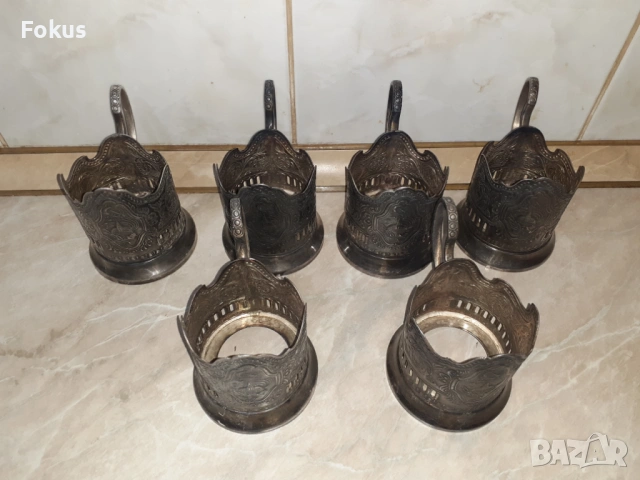Комплект посребрени руски съветски подстакани 6 броя