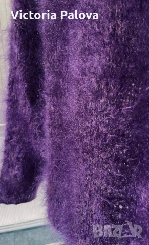 Луксозен мохерен пуловер с дълъг косъм в кралско лилаво, снимка 5 - Блузи с дълъг ръкав и пуловери - 53344090