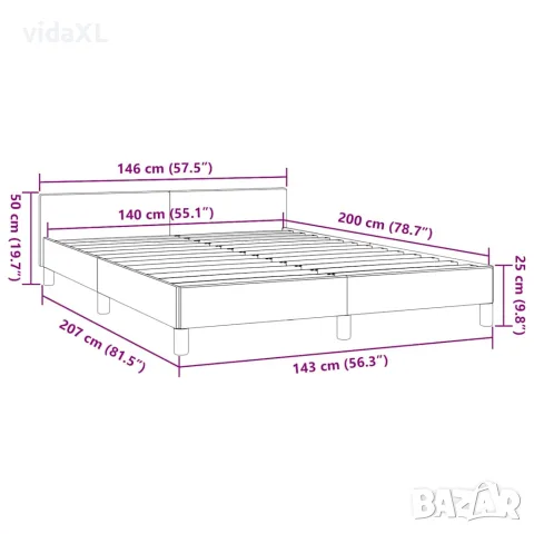 vidaXL Рамка за легло с табла без матрак, сива, 140x200 см, снимка 9 - Спални и легла - 56147177