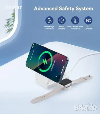 INMOZATA 3-в-1 магнитна безжична зарядна станция 15W за телефон, Apple Watch и AirPods, снимка 6 - Безжични зарядни - 55849765
