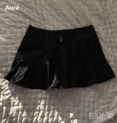 United colors of Benetton Black pleated mini skirt , снимка 6 - Поли - 53814950