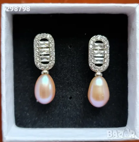 Уникални обеци от естествени перли и сребро розови,бяли и черни, снимка 12 - Обеци - 43438478