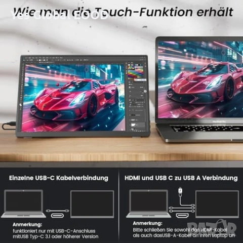 14" Touch монитор 1920x1200 IPS 100% sRGB, снимка 3 - Монитори - 53615587