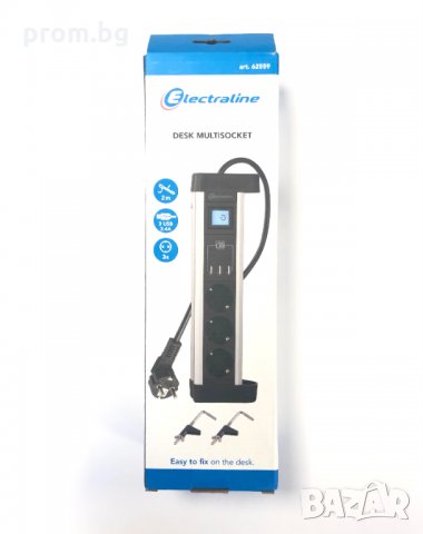 разклонител за бюро с 3 гнезда шуко, 3 USB порта 3.4 A , 2 метра кабел, снимка 2 - Мрежови адаптери - 34778980