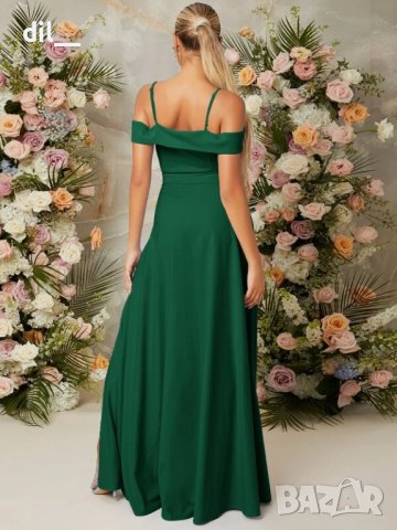 НОВА! Тъмно зелена дълга елегантна рокля S, снимка 5 - Рокли - 6433954