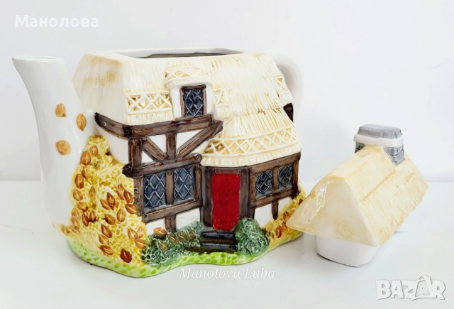 	Ръчно рисуван фин керамичен чайник Annie Row, „The Village Autumn Cottage“, снимка 7 - Други ценни предмети - 52437949