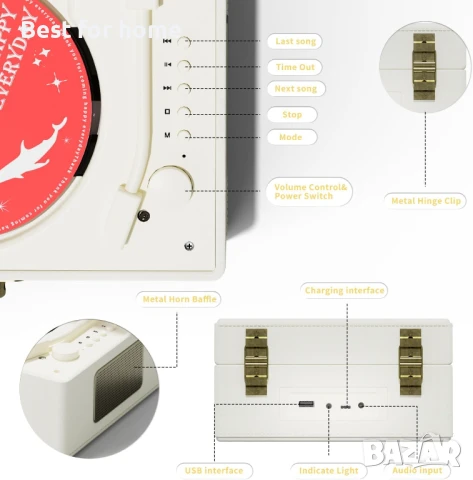  Bluetooth акумулаторен кожен CD плейър с високоговорители Yintiny, снимка 7 - MP3 и MP4 плеъри - 50495850