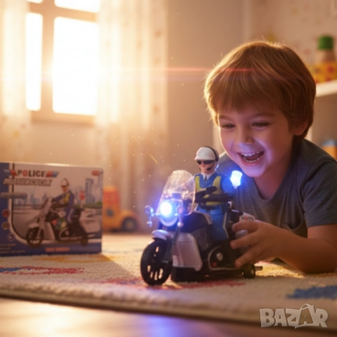 Полицейски мотор със светлини и звук – движение, екшън и усмивки, снимка 5 - Коли, камиони, мотори, писти - 51851953