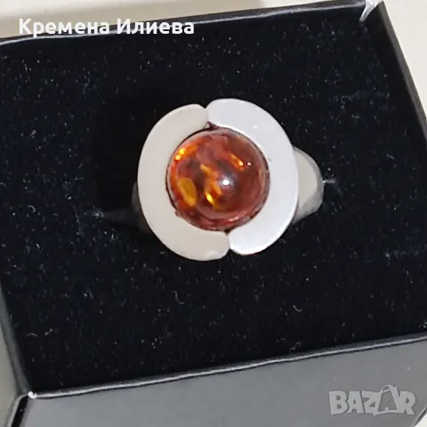 Сребърен пръстен с кехлибар , снимка 1