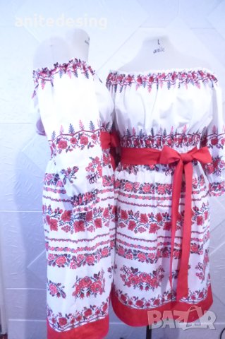 Рокля с етно мотиви ,голи рамене, снимка 3 - Рокли - 39828654