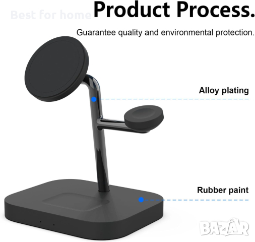 Луксозна метална станция за безжично зареждане 3 в 1 от Boaraino W18, снимка 2 - Безжични зарядни - 44828590