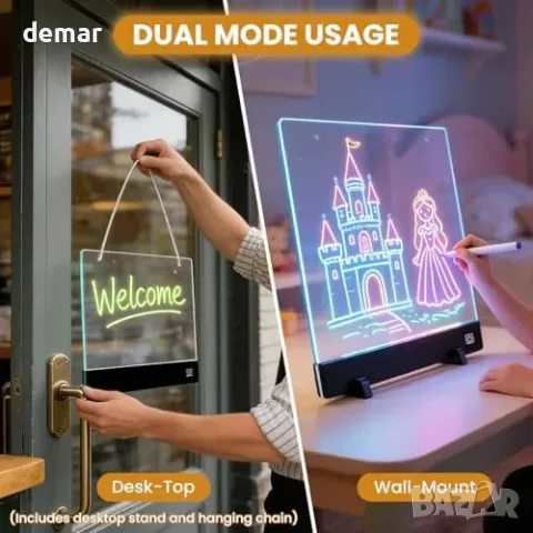 LED светеща презареждаща дъска за рисуване за деца 35x26 см с акумулаторна батерия 1500 mAh и 4, снимка 4 - Други - 55827407