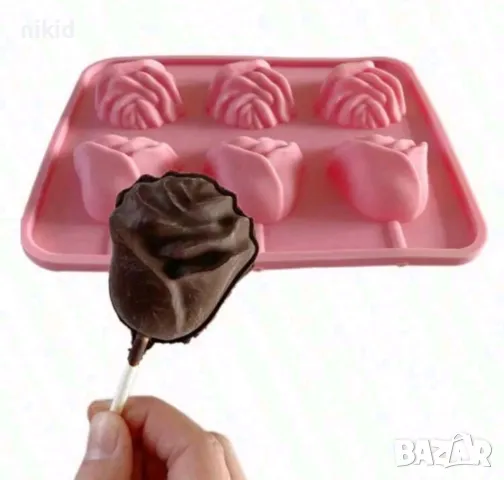 6 3d Роза рози силиконов молд за направа клечки с шоколад pops cakes Lollipop Pop Cake Попскейк, снимка 6 - Форми - 48327192